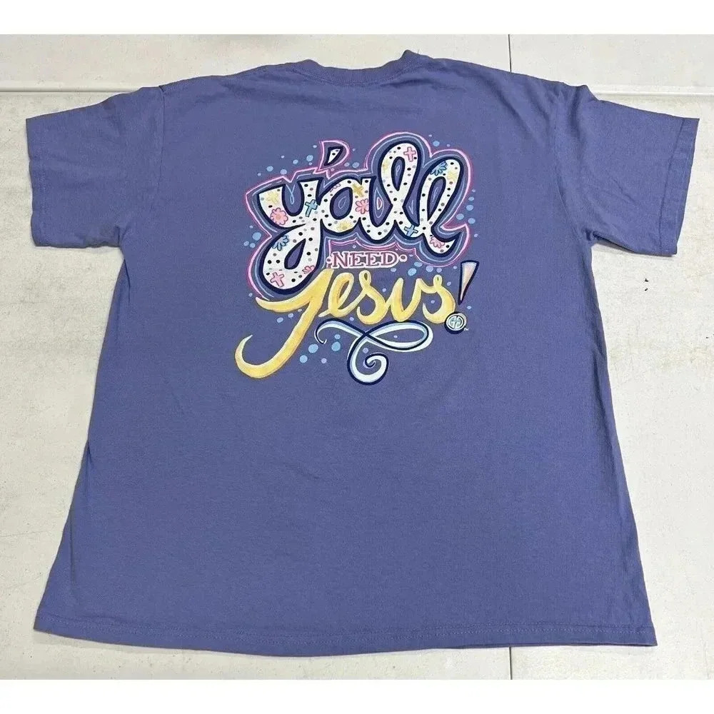 Girlie Girl Womens Tshirt Large Y'all Need Jesus Purple‎